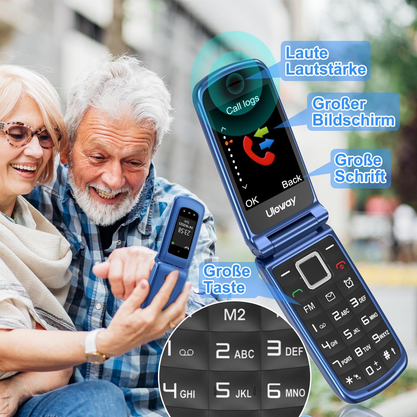4G Klapphandy Seniorenhandy mit Großen Tasten Handy, Dual-SIM Flip Mobiltelefon mit Ladestation | SOS Notruffunktion | Kurzwahl | Taschenlampe | FM-Radio | 2,4+1.77 Zoll Dual Farbdisplay | Blau