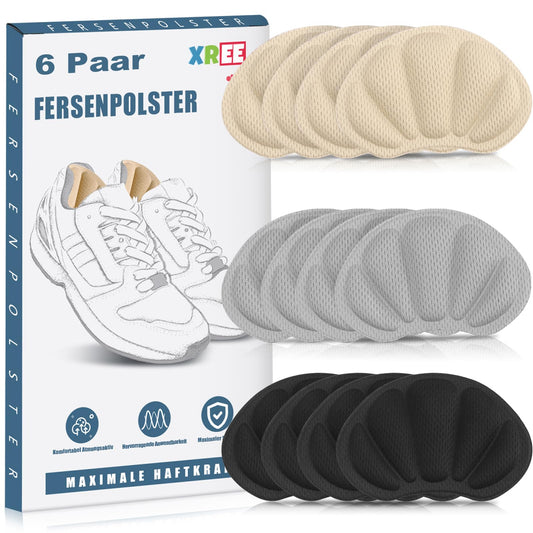 6 Paar Fersenpolster, Fersenschutz Fersenkissen Selbstklebend Fersenschutzpolster gegen Reibung Fersenpads Antirutsch Einlagen für Männer Frauen(Grau&Schwarz&Hautfarben)