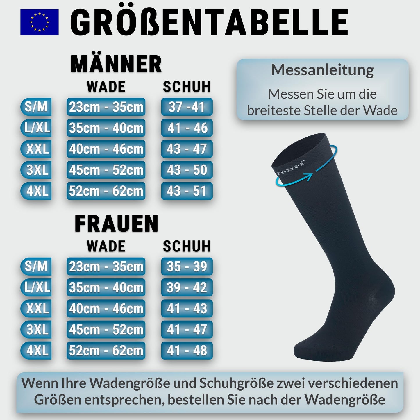 360 Relief Kompressionsstrümpfe Damen und Herren - 1 Paar Kompressionssocken Einfarbig für Sport, Laufen, Flug, Reise, Joggen, Radsport, Kniestrümpfe, L/XL Schwarz mit Wäschenetz