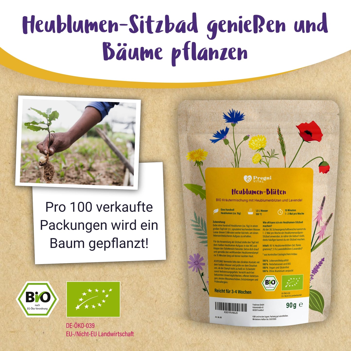 100% BIO Heublumen Sitzbad Schwangerschaft | Heublumenbad zur Geburtsvorbereitung ab der 37. SSW - PregniVital®